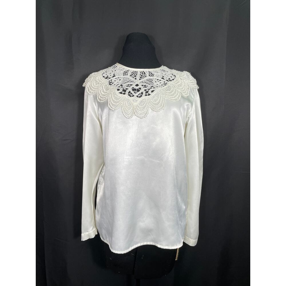 Vintage San Andre Ivory Satin and Lace Blouse - Size 8
